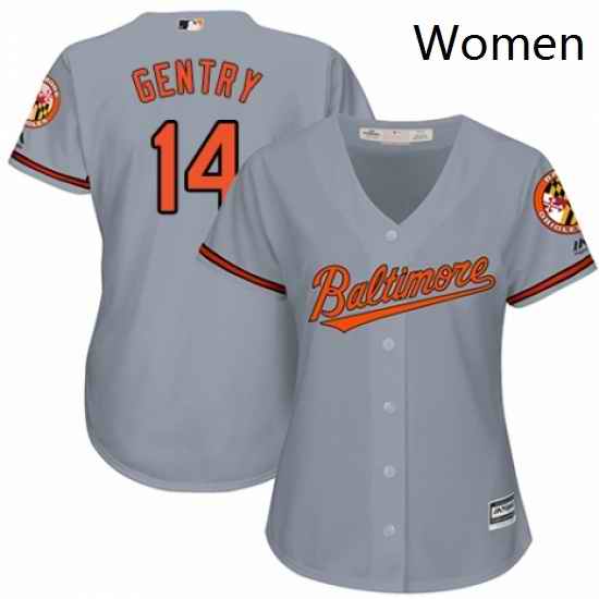 Womens Majestic Baltimore Orioles 14 Craig Gentry Replica Grey Road Cool Base MLB Jersey